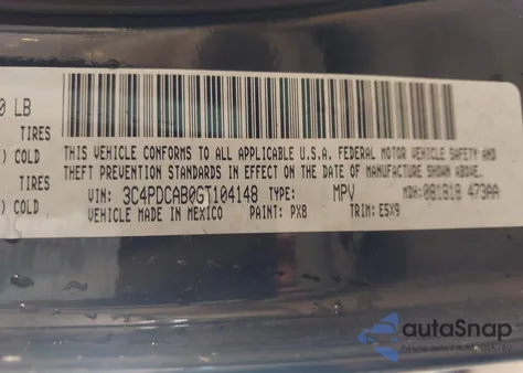 2016 Dodge Journey Se from USA, damaged, VIN 3C4PDCAB0GT104148